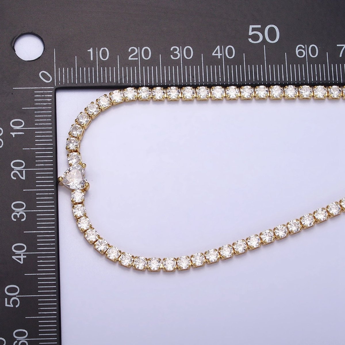 24K Gold Filled Pink Clear CZ Heart Valentine Tennis Chain 13.75mm Choker Minimalist Necklace | WA-1732 WA-1733 Clearance Pricing