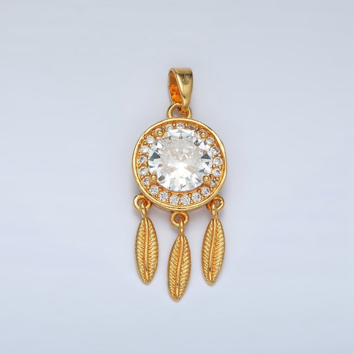 24K Gold Filled Pink, Clear CZ Micro Paved Dreamcatcher Pendant | AA1387