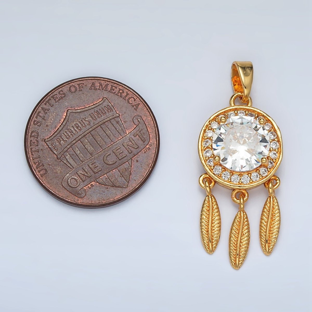 24K Gold Filled Pink, Clear CZ Micro Paved Dreamcatcher Pendant | AA1387
