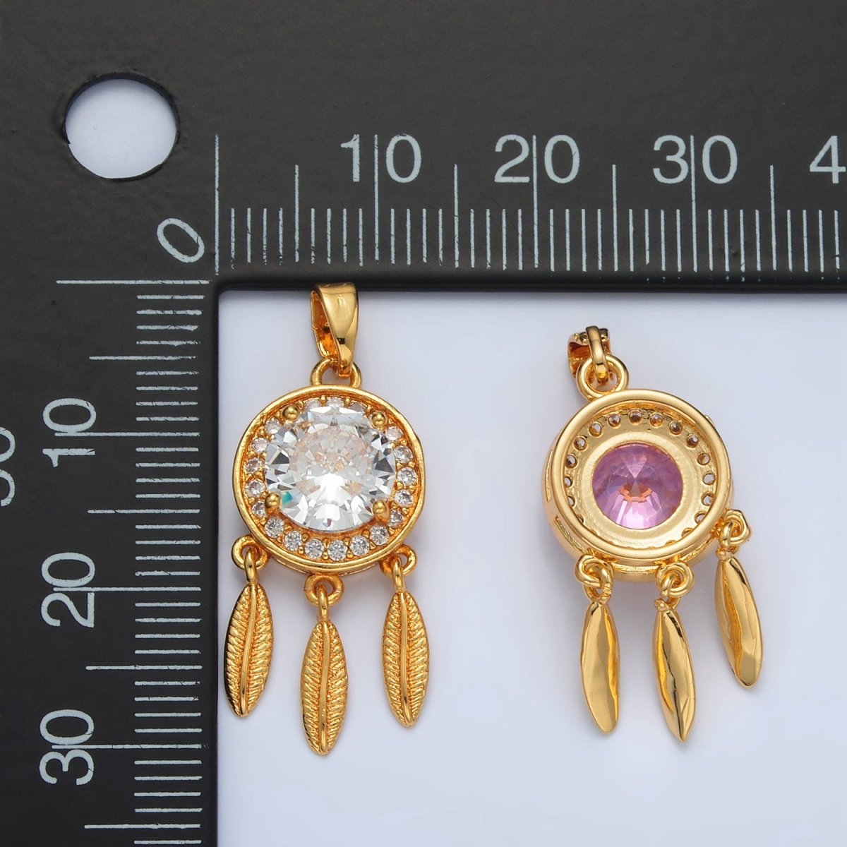 24K Gold Filled Pink, Clear CZ Micro Paved Dreamcatcher Pendant | AA1387