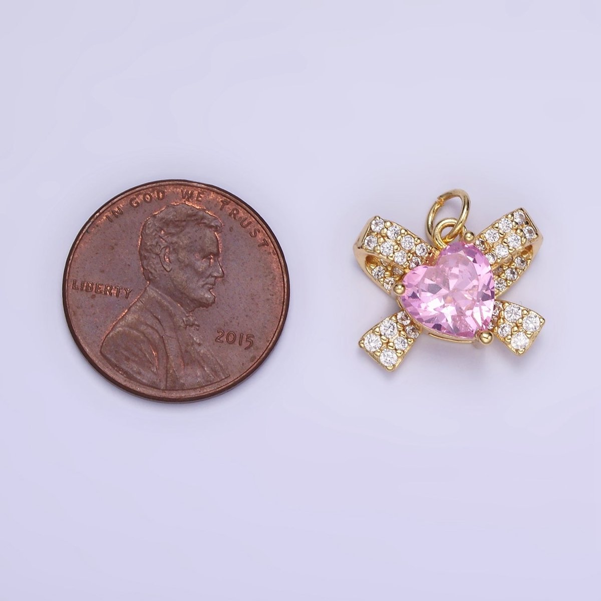 24K Gold Filled Pink, Clear CZ Micro Paved Ribbon Charm | D285