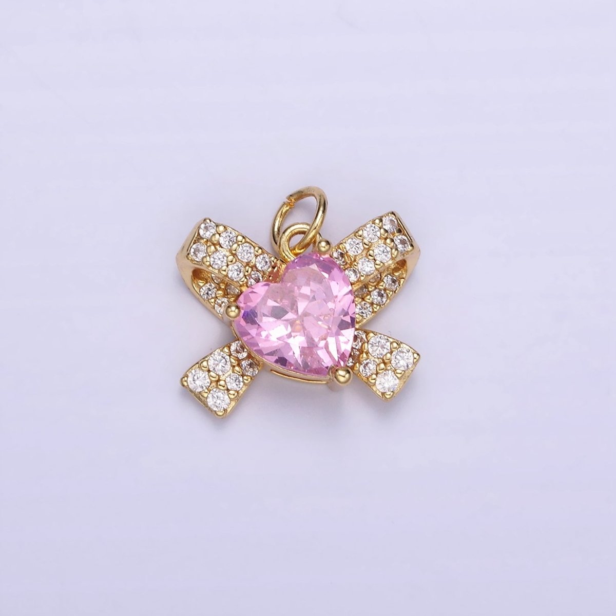 24K Gold Filled Pink, Clear CZ Micro Paved Ribbon Charm | D285