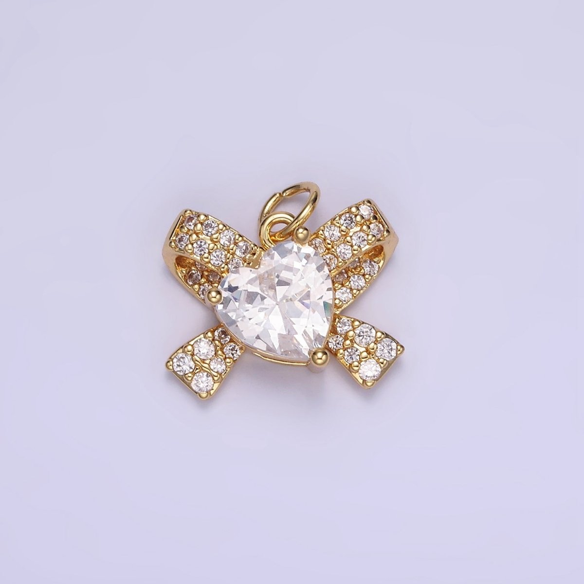24K Gold Filled Pink, Clear CZ Micro Paved Ribbon Charm | D285