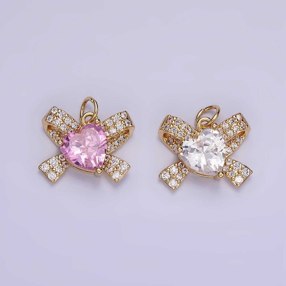 24K Gold Filled Pink, Clear CZ Micro Paved Ribbon Charm | D285