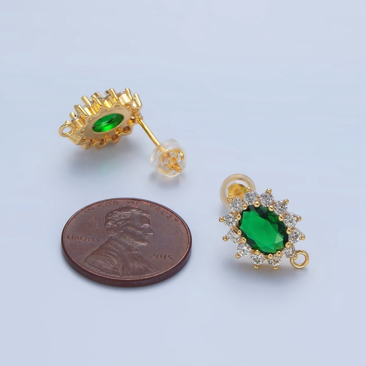 24K Gold Filled Pink, Clear, Green, Orange CZ Sunburst Open Loop Drop Stud Earrings Findings | Z985 - Z988