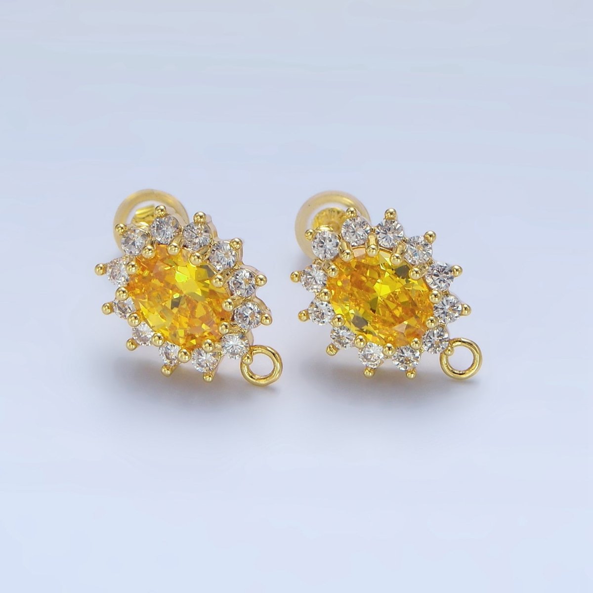 24K Gold Filled Pink, Clear, Green, Orange CZ Sunburst Open Loop Drop Stud Earrings Findings | Z985 - Z988