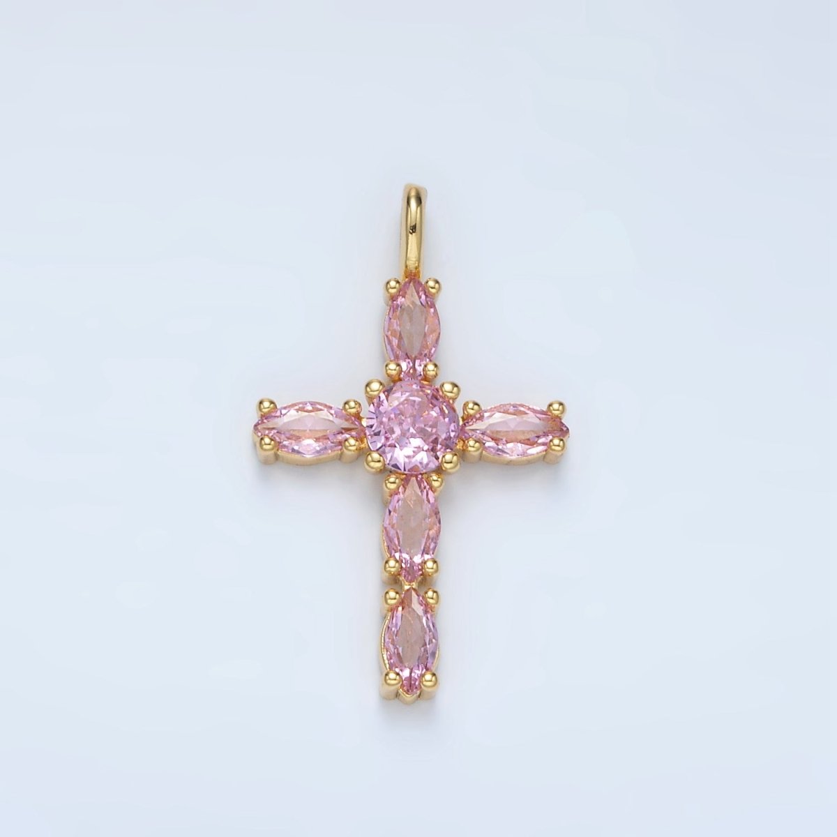 24K Gold Filled Pink, Clear Marquise CZ Cross Pendant | AA1367