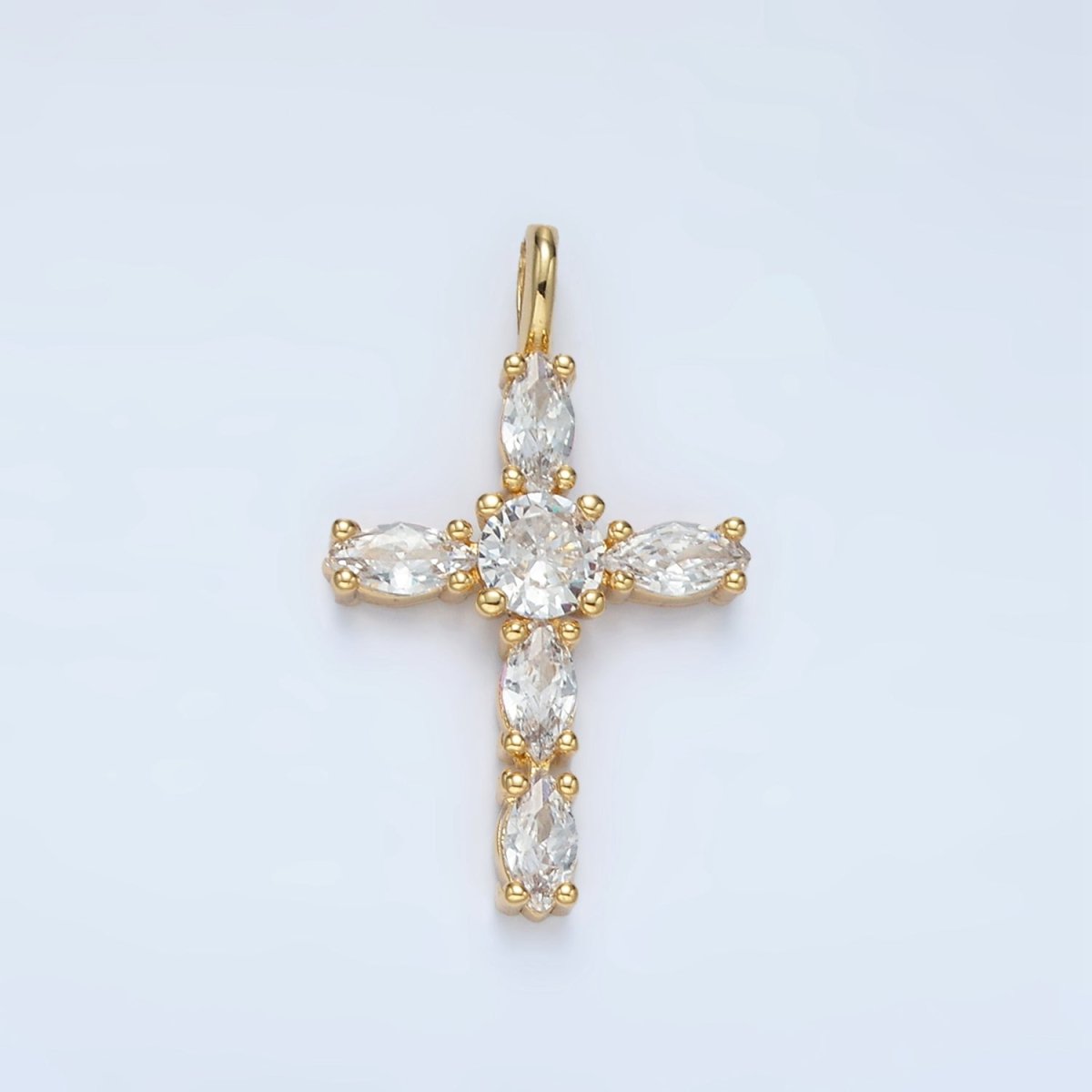 24K Gold Filled Pink, Clear Marquise CZ Cross Pendant | AA1367