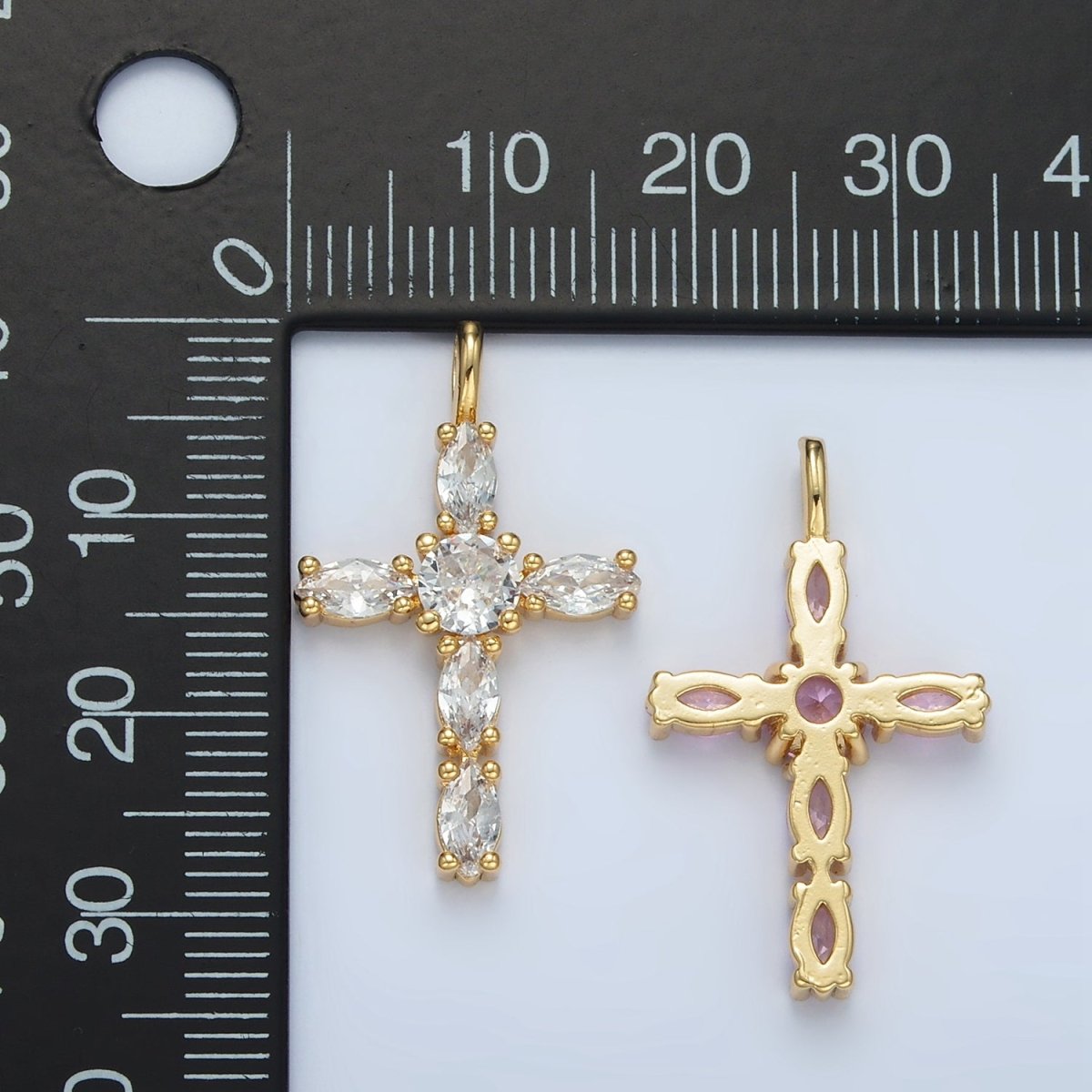 24K Gold Filled Pink, Clear Marquise CZ Cross Pendant | AA1367