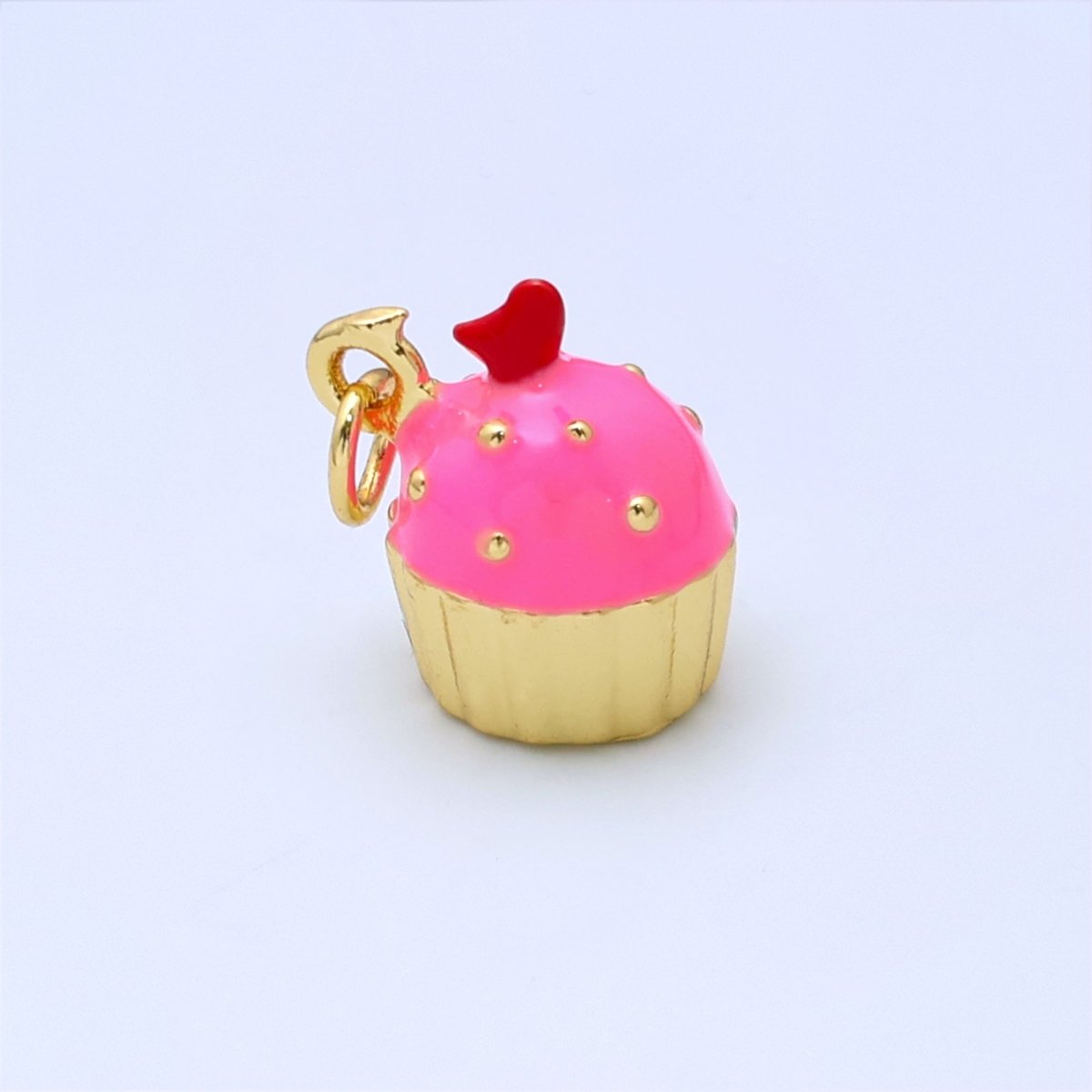 24K Gold Filled Pink Cupcake Desert Enamel 3D Multidimensional Charm | C051 - DLUXCA
