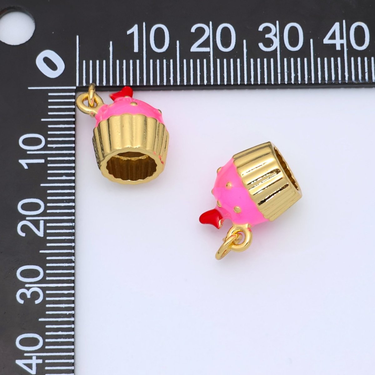 24K Gold Filled Pink Cupcake Desert Enamel 3D Multidimensional Charm | C051 - DLUXCA