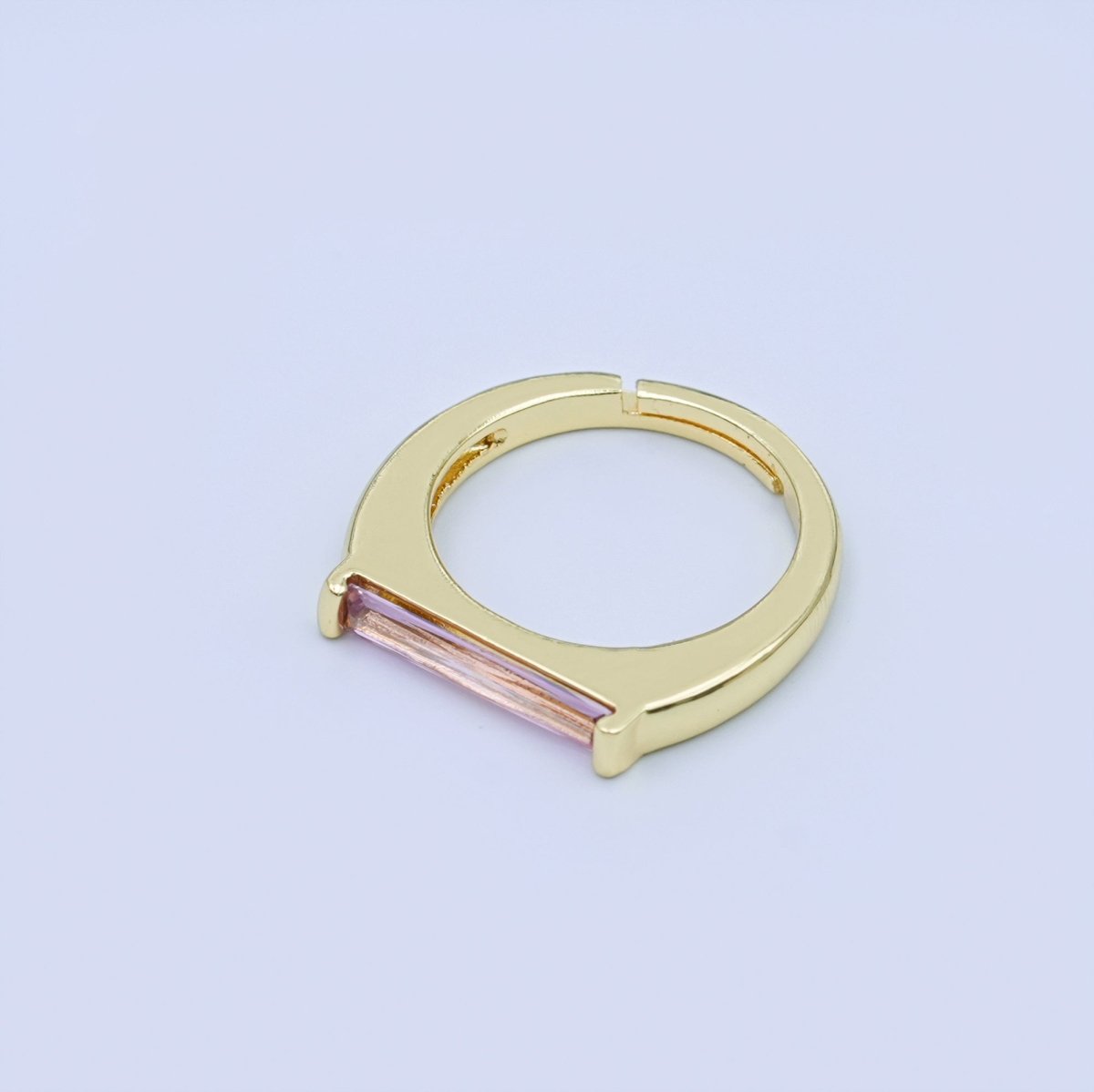 24K Gold Filled Pink CZ Baguette Linear Ring | O1432 - DLUXCA