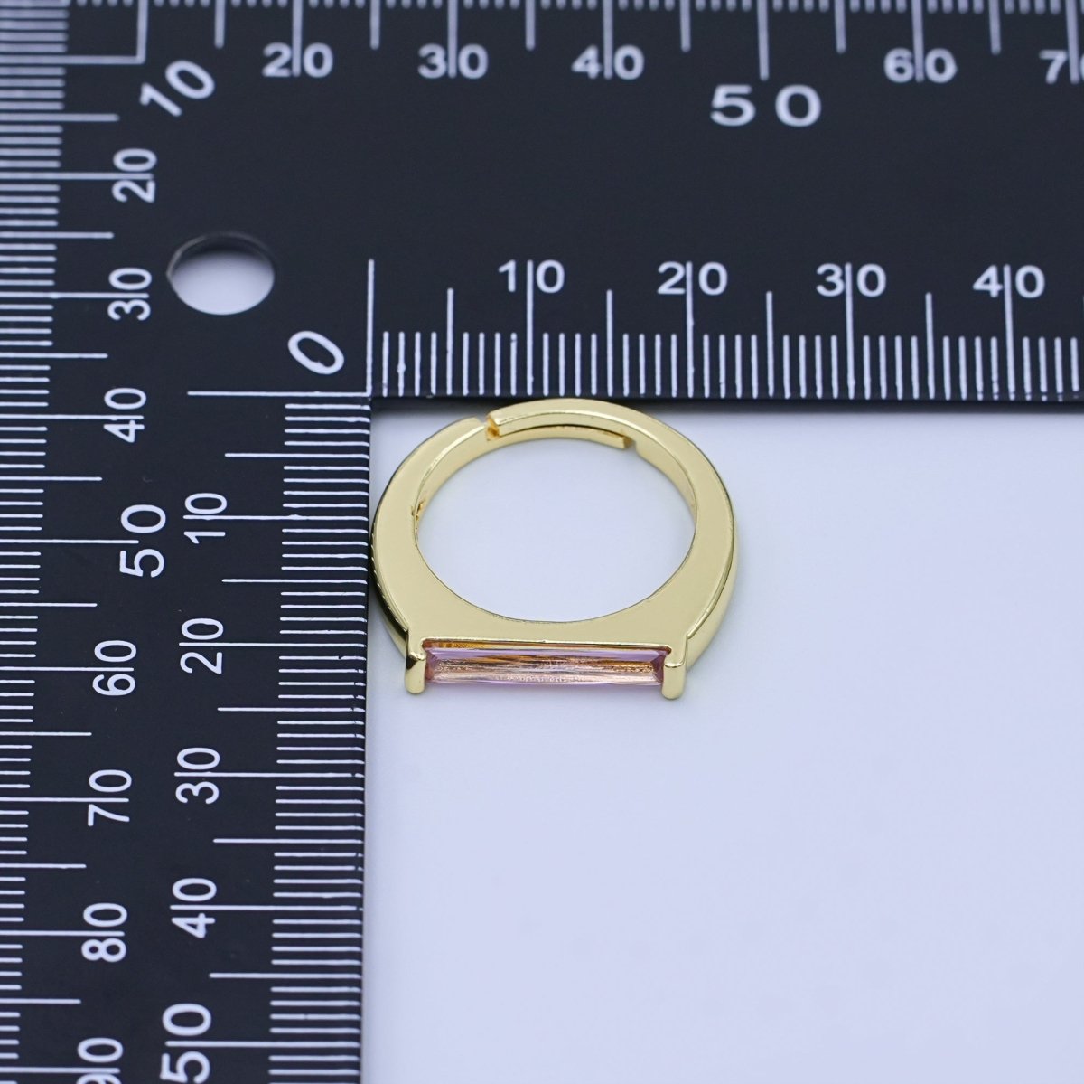 24K Gold Filled Pink CZ Baguette Linear Ring | O1432 - DLUXCA