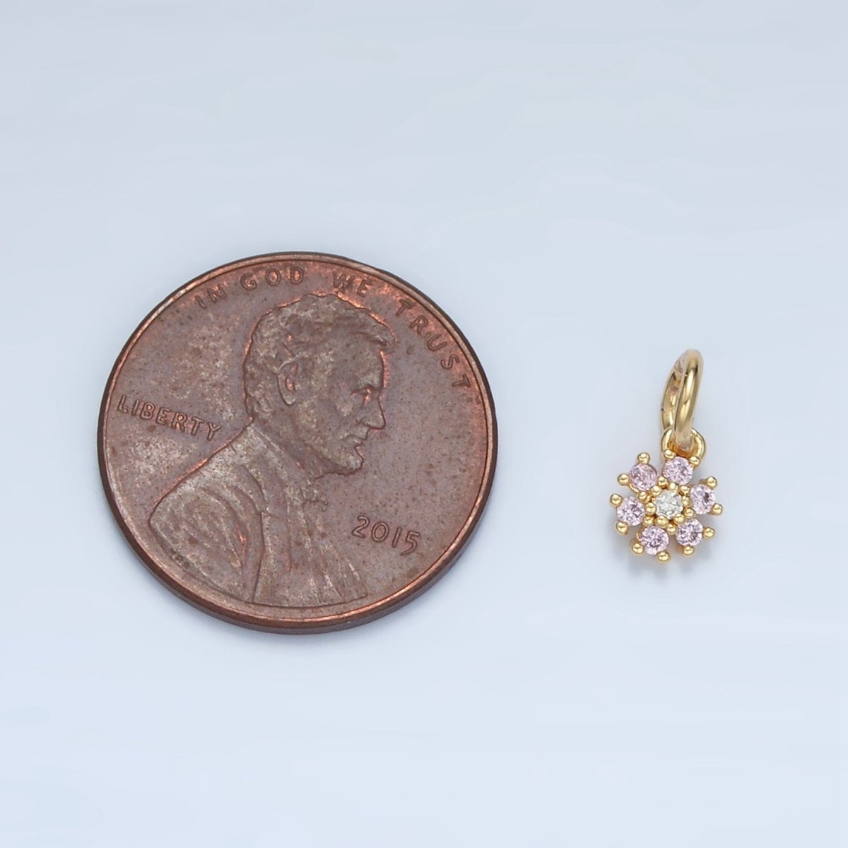 24K Gold Filled Pink CZ Flower Mini Charm | E735 - DLUXCA