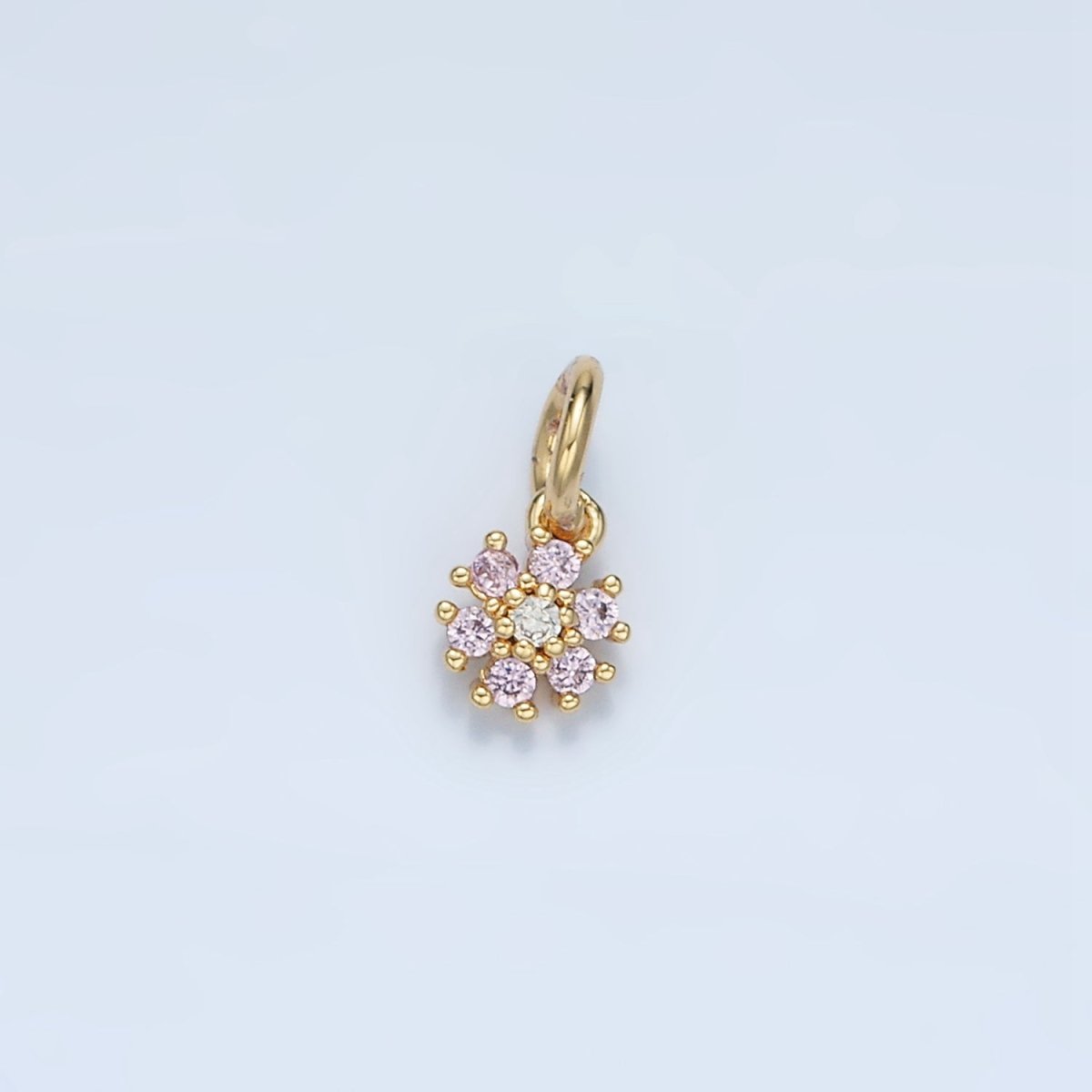 24K Gold Filled Pink CZ Flower Mini Charm | E735 - DLUXCA