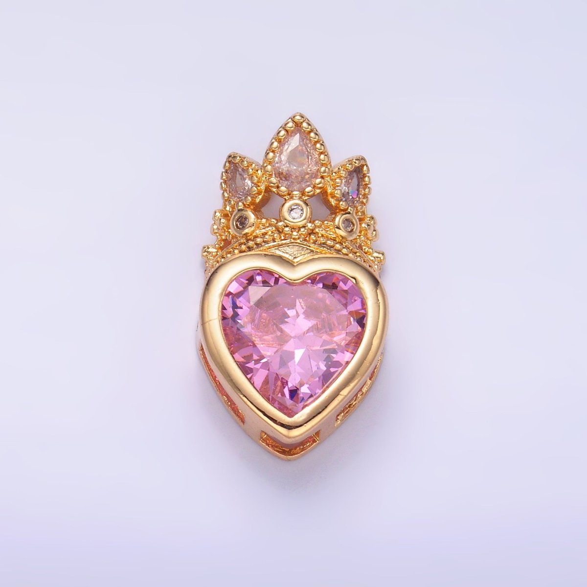 24K Gold Filled Pink CZ Heart Crown Pendant in Gold & Silver | AA1441