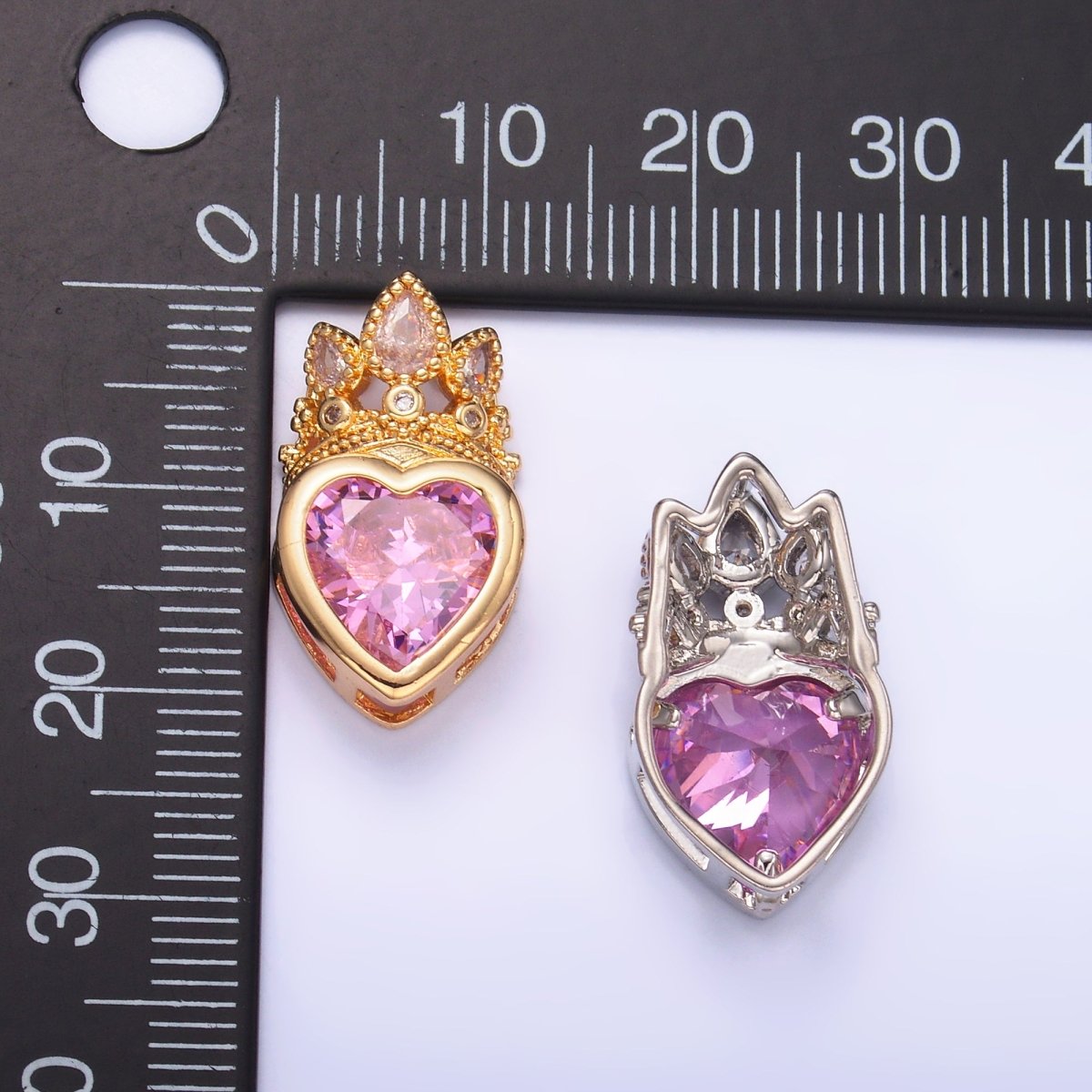 24K Gold Filled Pink CZ Heart Crown Pendant in Gold & Silver | AA1441