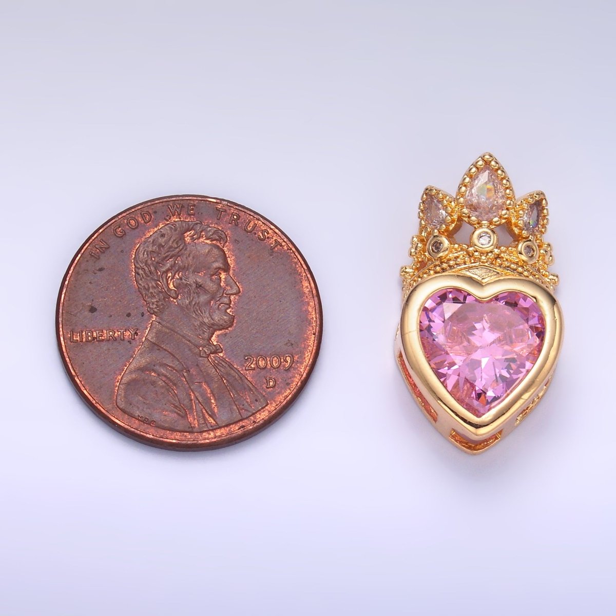 24K Gold Filled Pink CZ Heart Crown Pendant in Gold & Silver | AA1441