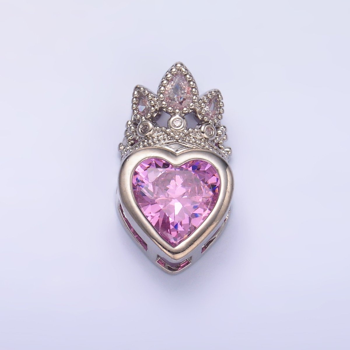 24K Gold Filled Pink CZ Heart Crown Pendant in Gold & Silver | AA1441