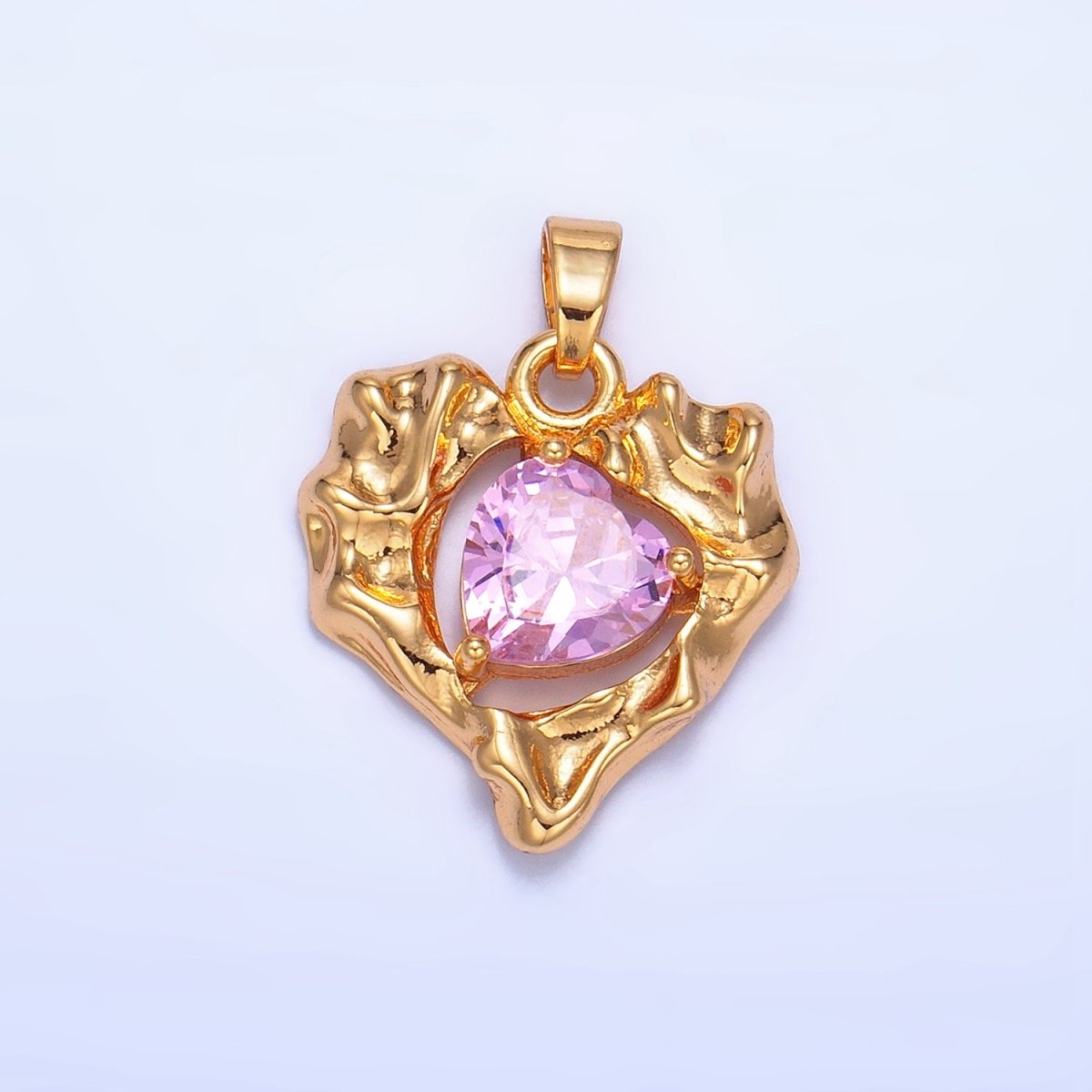 24K Gold Filled Pink CZ Open Molten Heart Pendant | AA1024 - DLUXCA