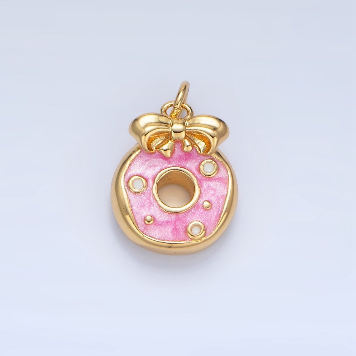 24K Gold Filled Pink Enamel Donut Ribbon Bow Desert Charm | X836 - DLUXCA