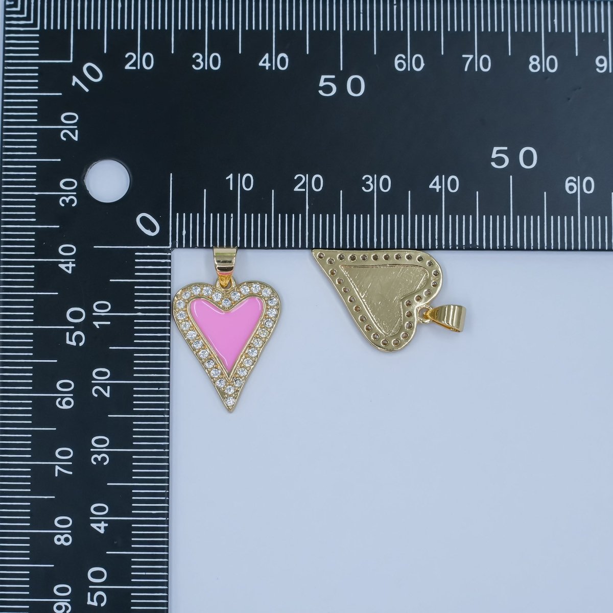 24K Gold Filled Pink Enamel Micro Paved CZ Heart Pendant | AA1480 - DLUXCA