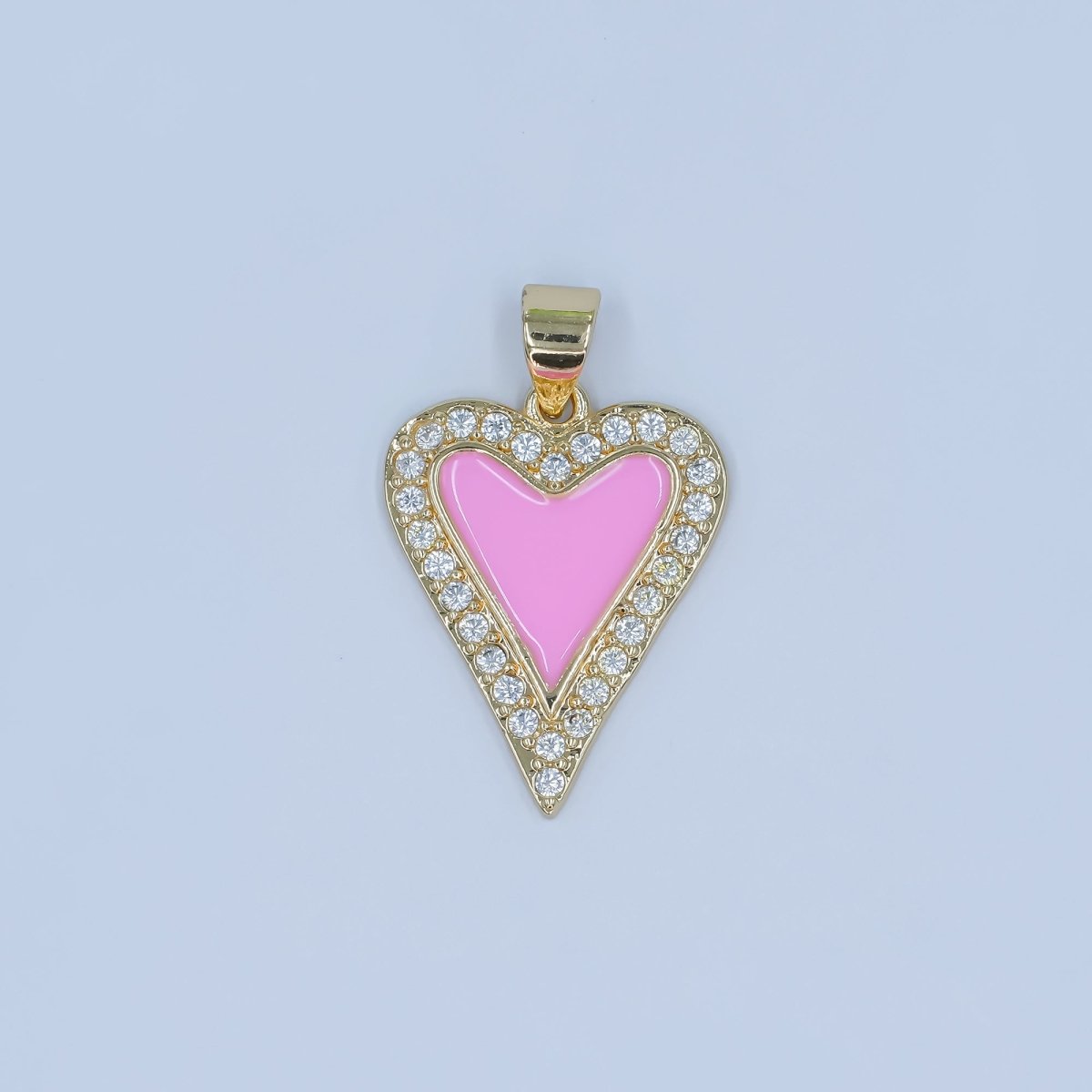 24K Gold Filled Pink Enamel Micro Paved CZ Heart Pendant | AA1480 - DLUXCA