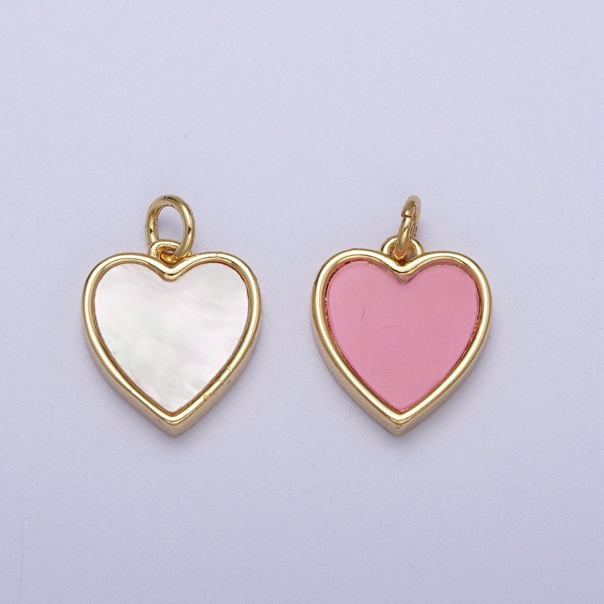 24K Gold Filled Pink Glass, Shell Pearl Natural Gemstone Heart Charm | C-364 C-376