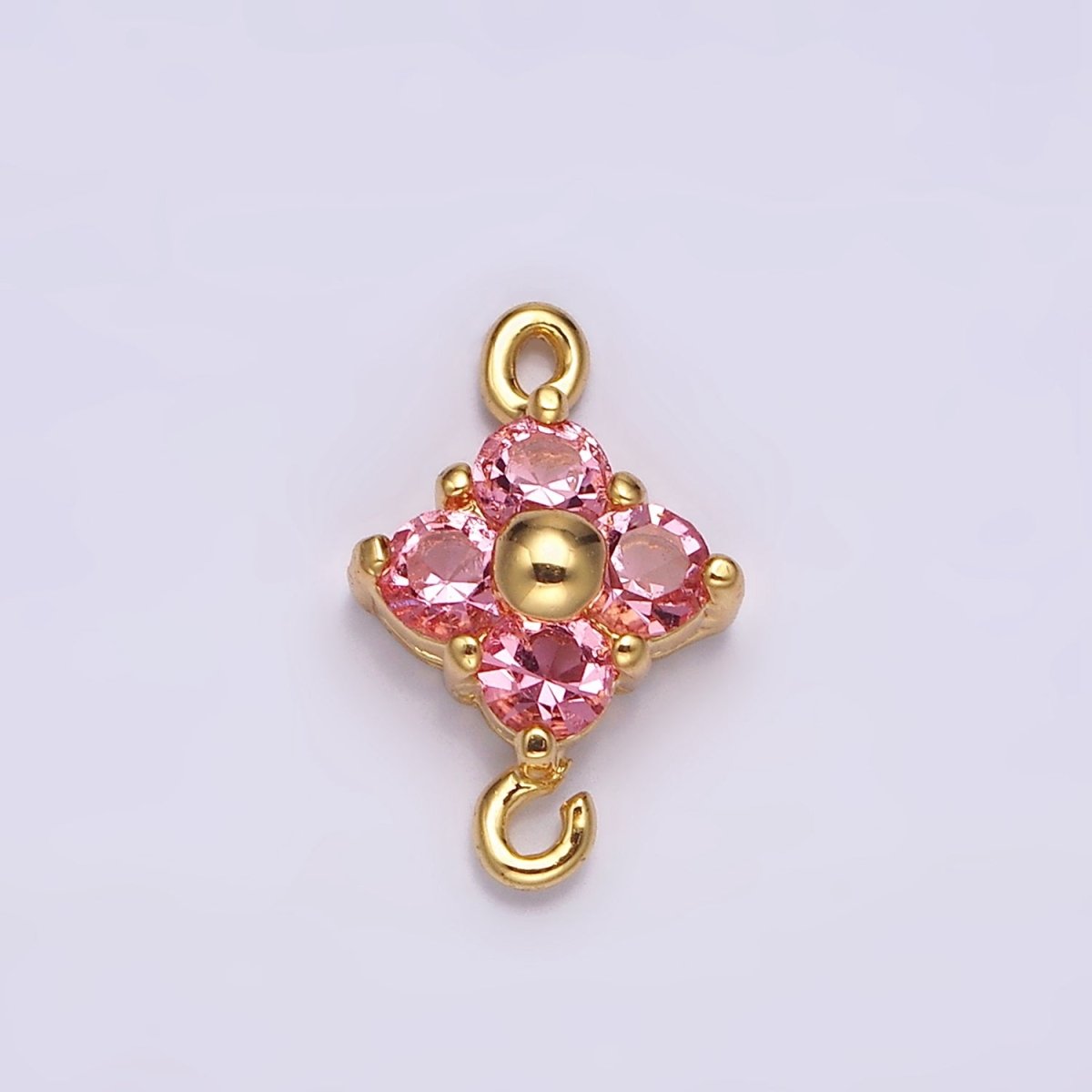 24K Gold Filled Pink, Green CZ Quatrefoil Clover Connector | G808 G809