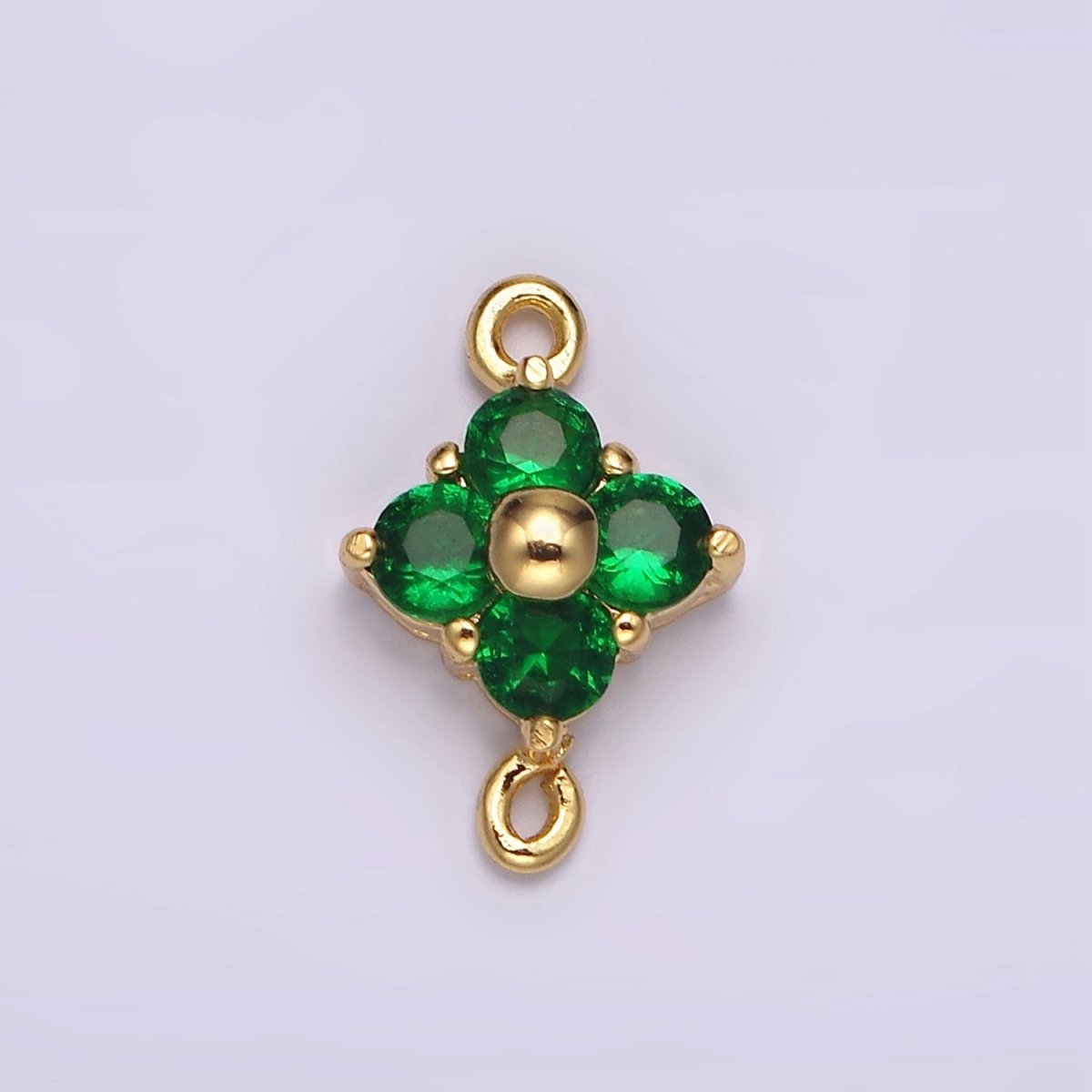 24K Gold Filled Pink, Green CZ Quatrefoil Clover Connector | G808 G809