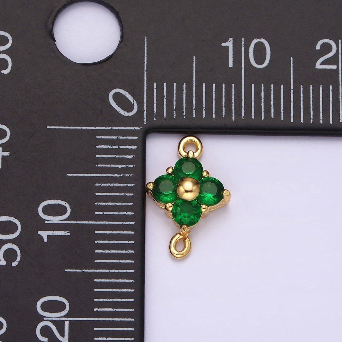 24K Gold Filled Pink, Green CZ Quatrefoil Clover Connector | G808 G809