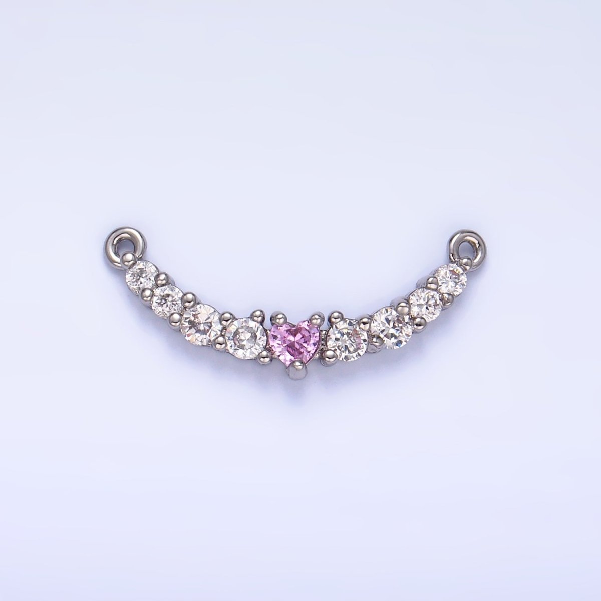 24K Gold Filled Pink Heart CZ Micro Paved Curved Connector in Gold & Silver | Y004