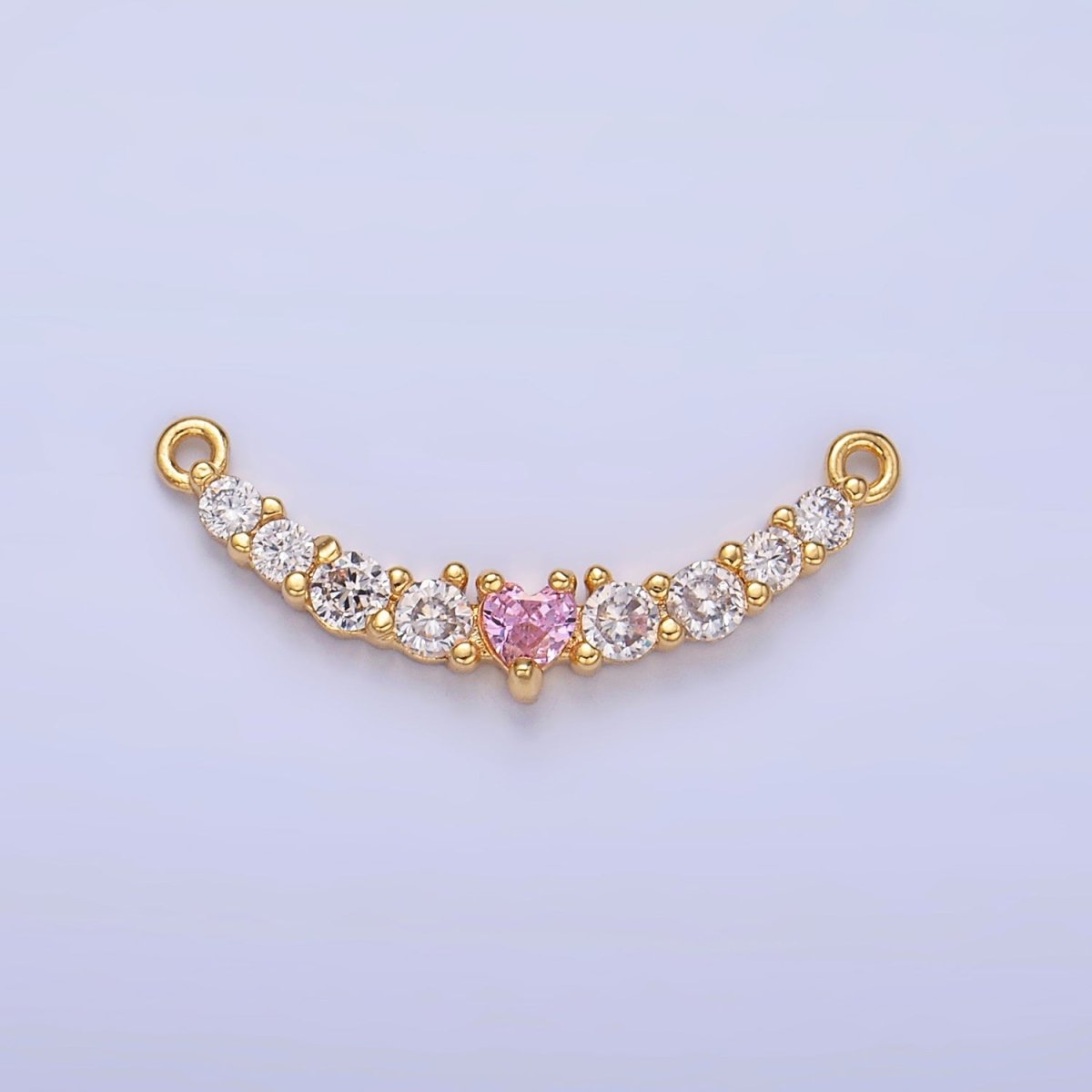 24K Gold Filled Pink Heart CZ Micro Paved Curved Connector in Gold & Silver | Y004