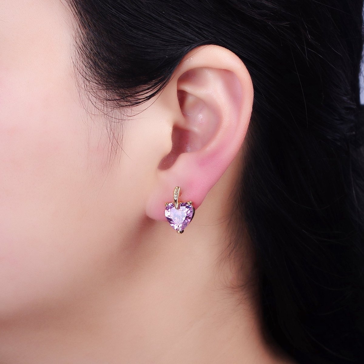 24K Gold Filled Pink Heart CZ Micro Paved Stud Earrings in Gold & Silver | AB308 AD1140
