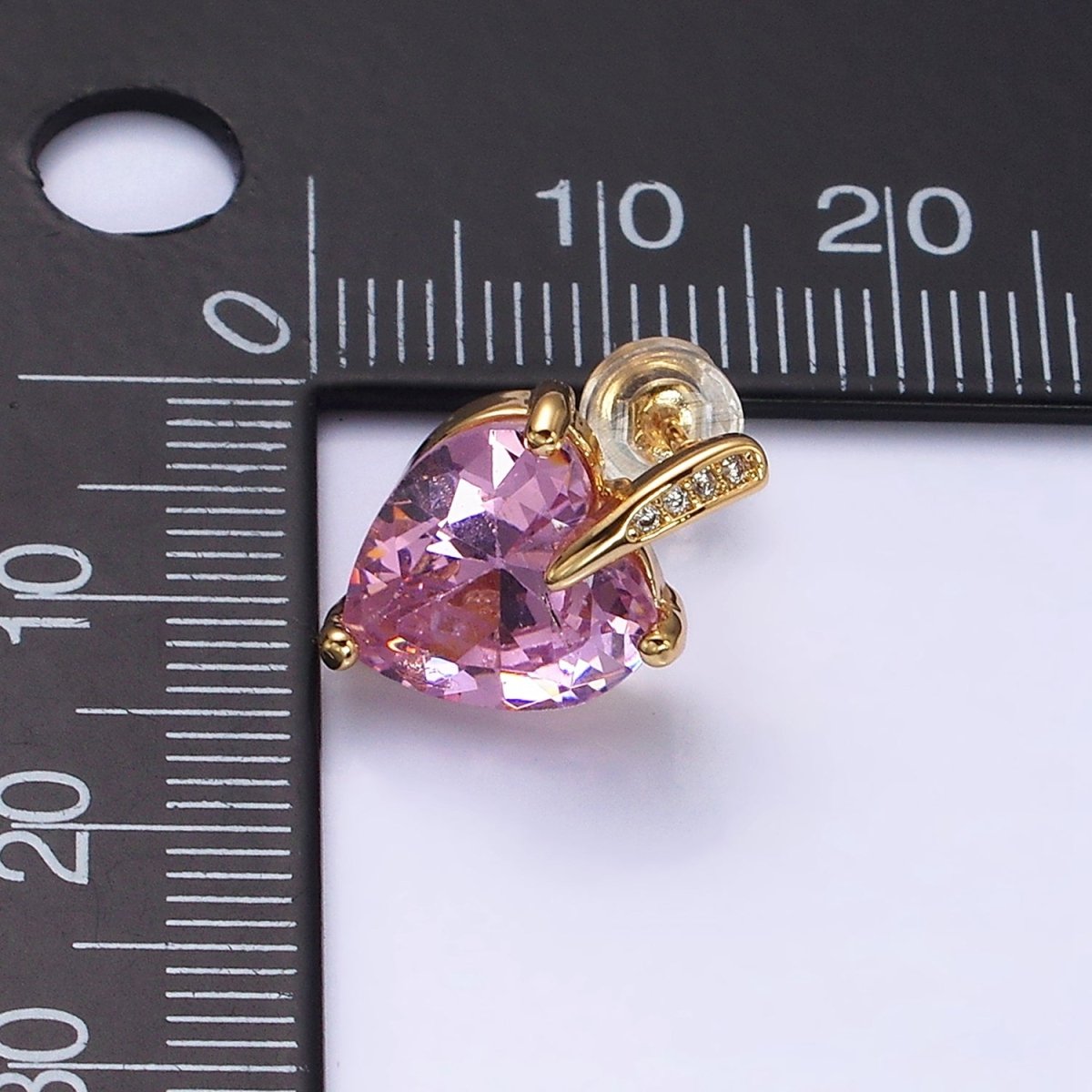 24K Gold Filled Pink Heart CZ Micro Paved Stud Earrings in Gold & Silver | AB308 AD1140