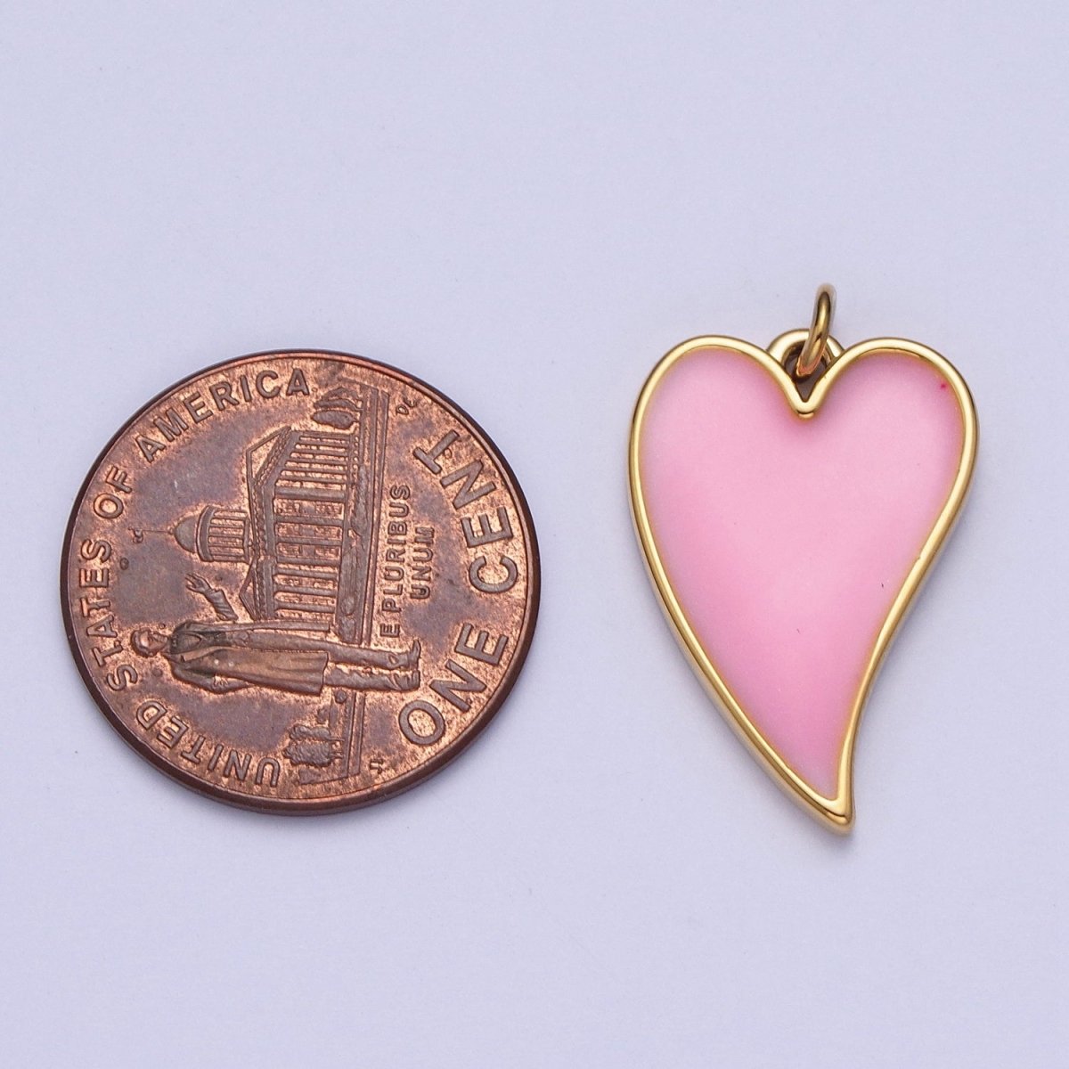 24K Gold Filled Pink Heart Enamel Charm For Valentine Love Jewelry in Gold & Silver | X-805 X-806