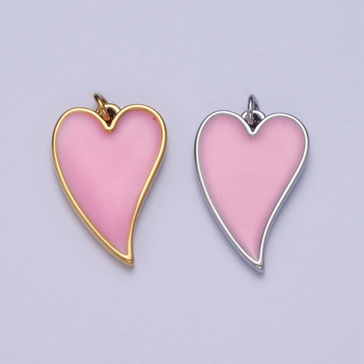 24K Gold Filled Pink Heart Enamel Charm For Valentine Love Jewelry in Gold & Silver | X-805 X-806