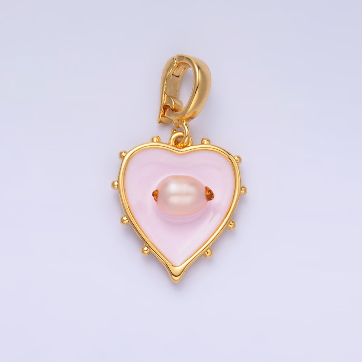 24K Gold Filled Pink Heart Enamel Charm with Snap Bail Pendant | AA - 1463 - DLUXCA