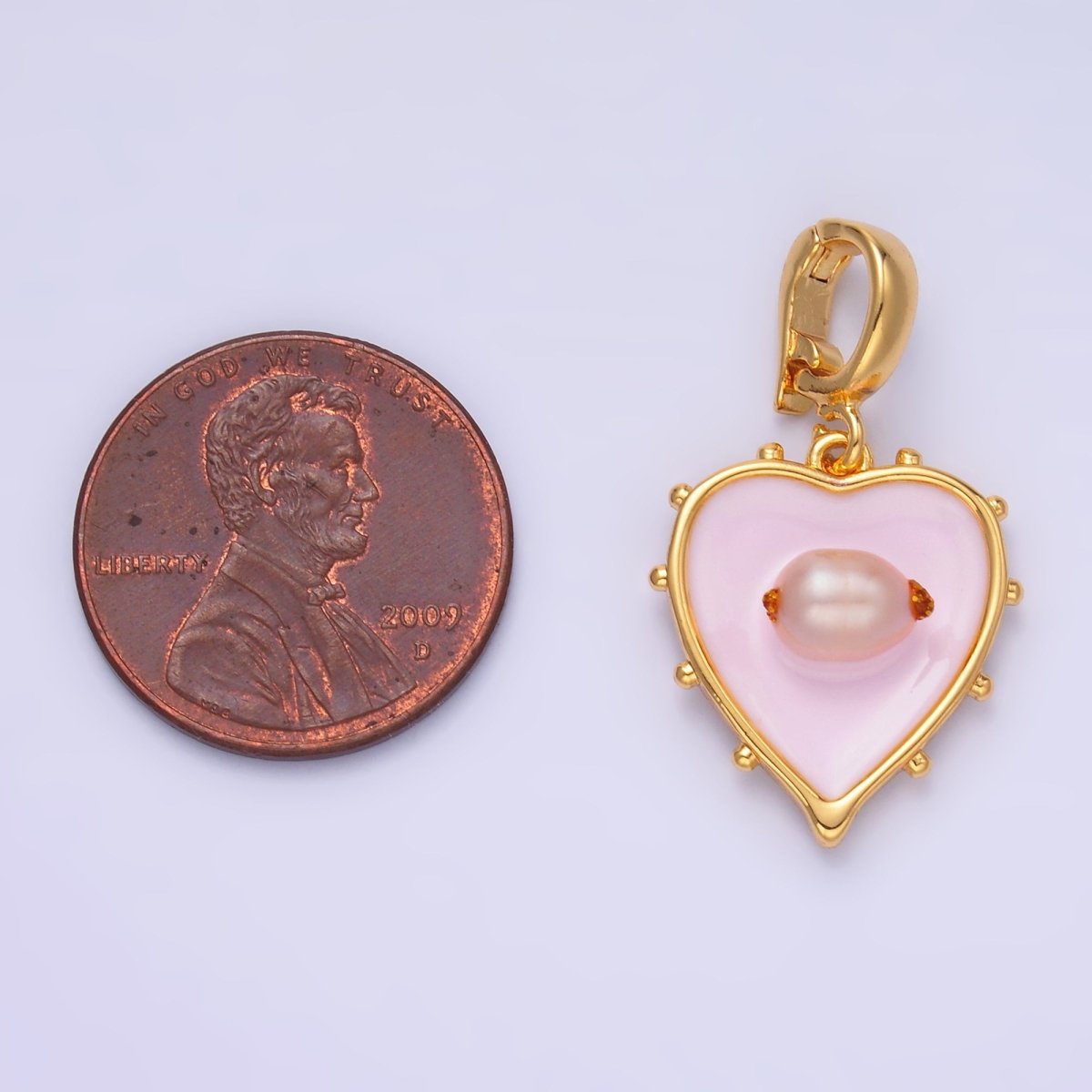 24K Gold Filled Pink Heart Enamel Charm with Snap Bail Pendant | AA - 1463 - DLUXCA
