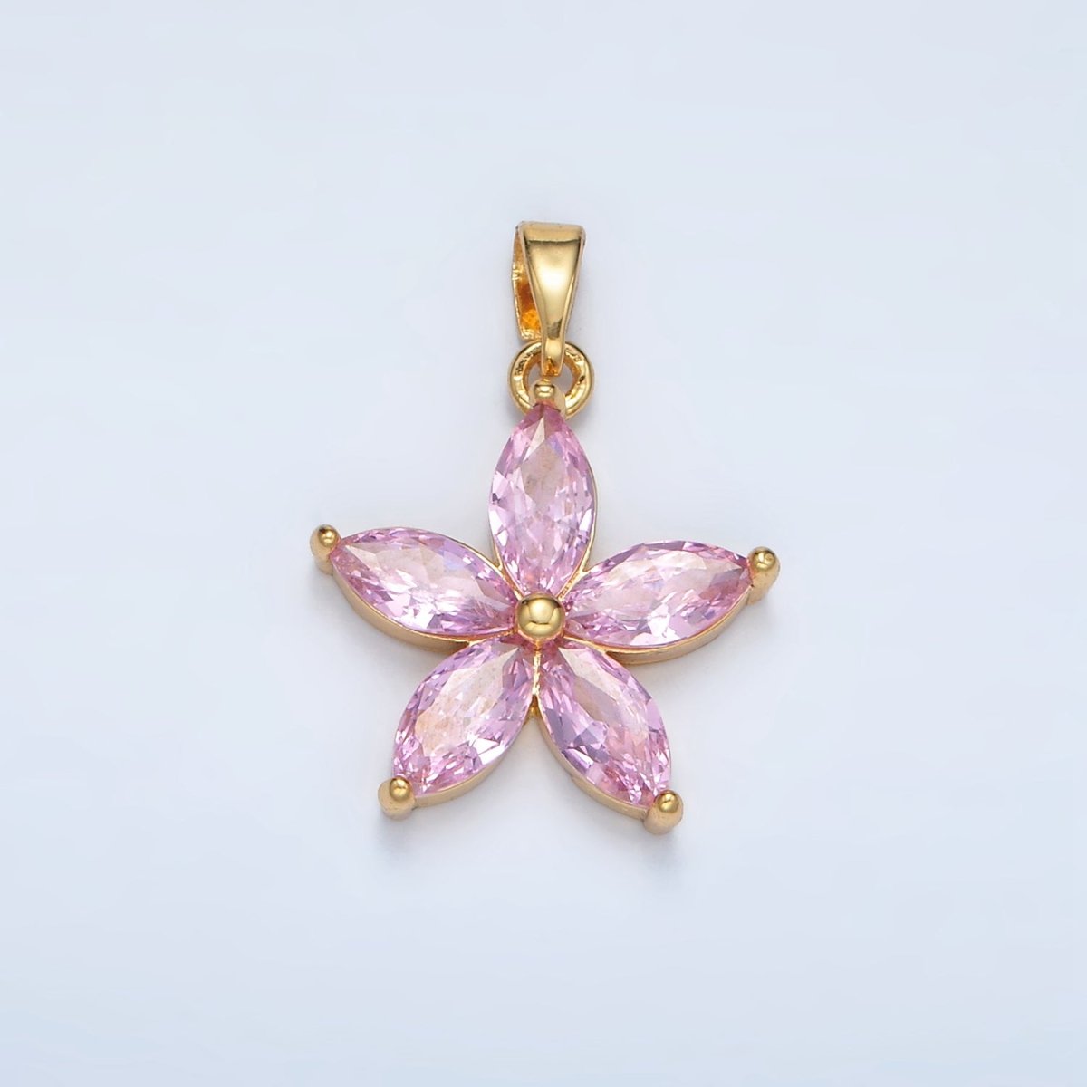 24K Gold Filled Pink Marquise CZ Flower Pendant in Gold & Silver | AA1392