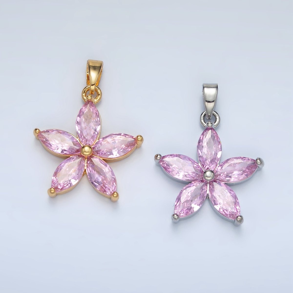 24K Gold Filled Pink Marquise CZ Flower Pendant in Gold & Silver | AA1392