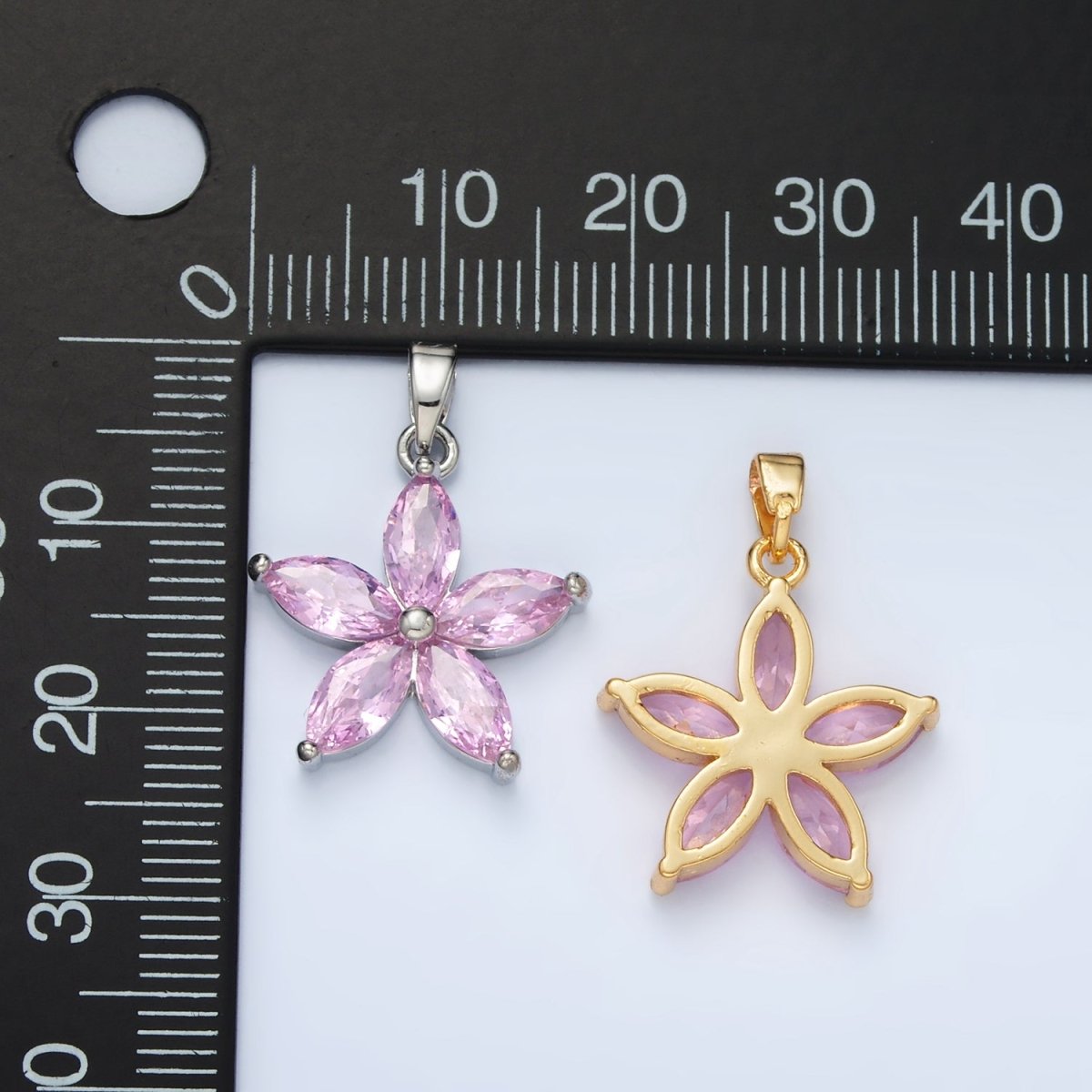 24K Gold Filled Pink Marquise CZ Flower Pendant in Gold & Silver | AA1392