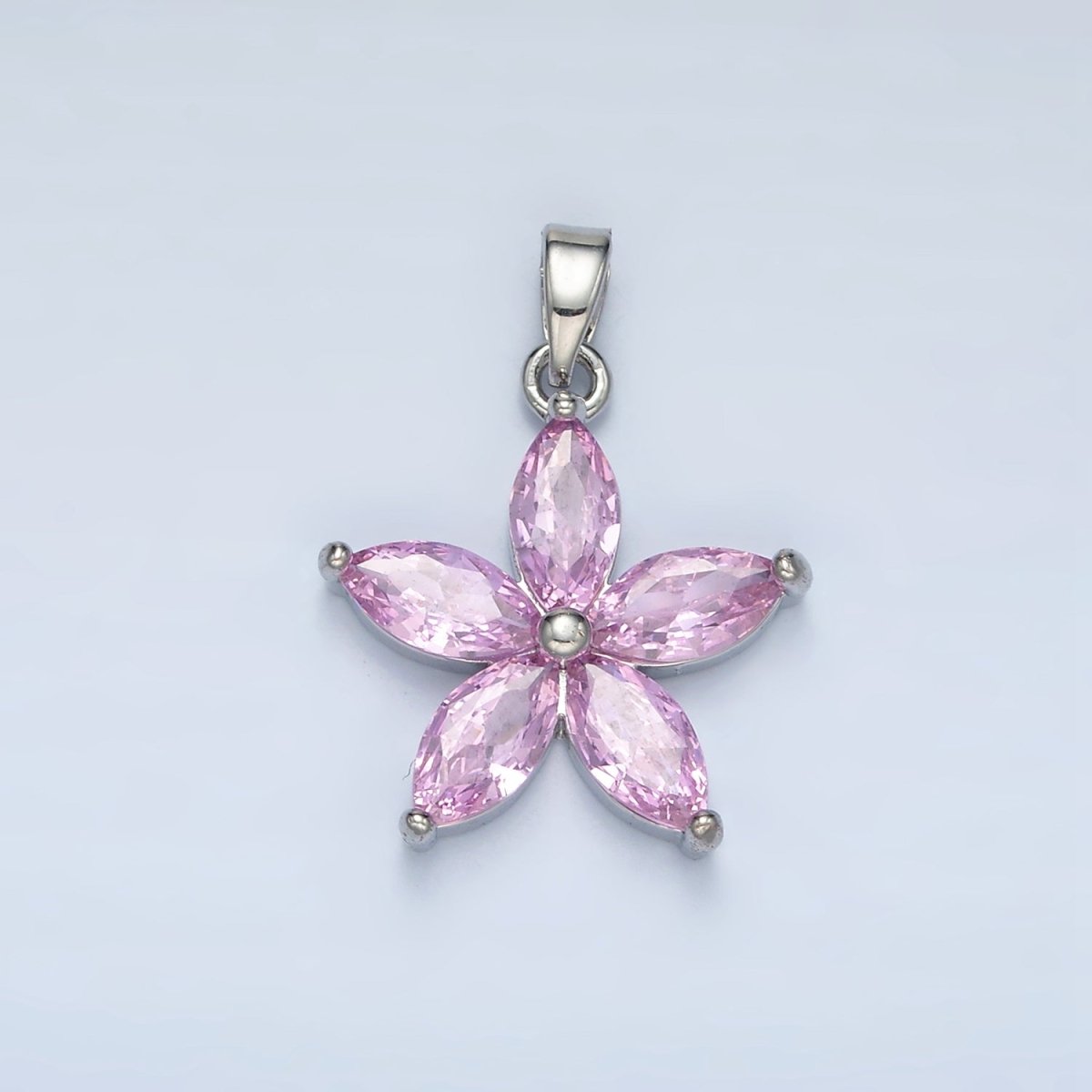 24K Gold Filled Pink Marquise CZ Flower Pendant in Gold & Silver | AA1392