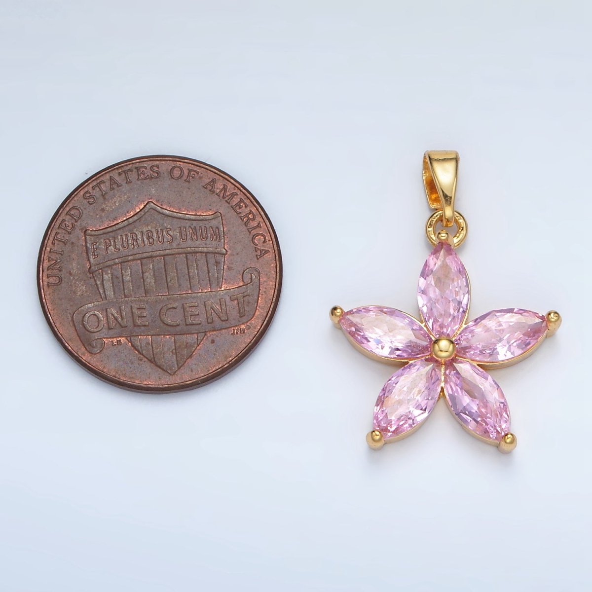 24K Gold Filled Pink Marquise CZ Flower Pendant in Gold & Silver | AA1392