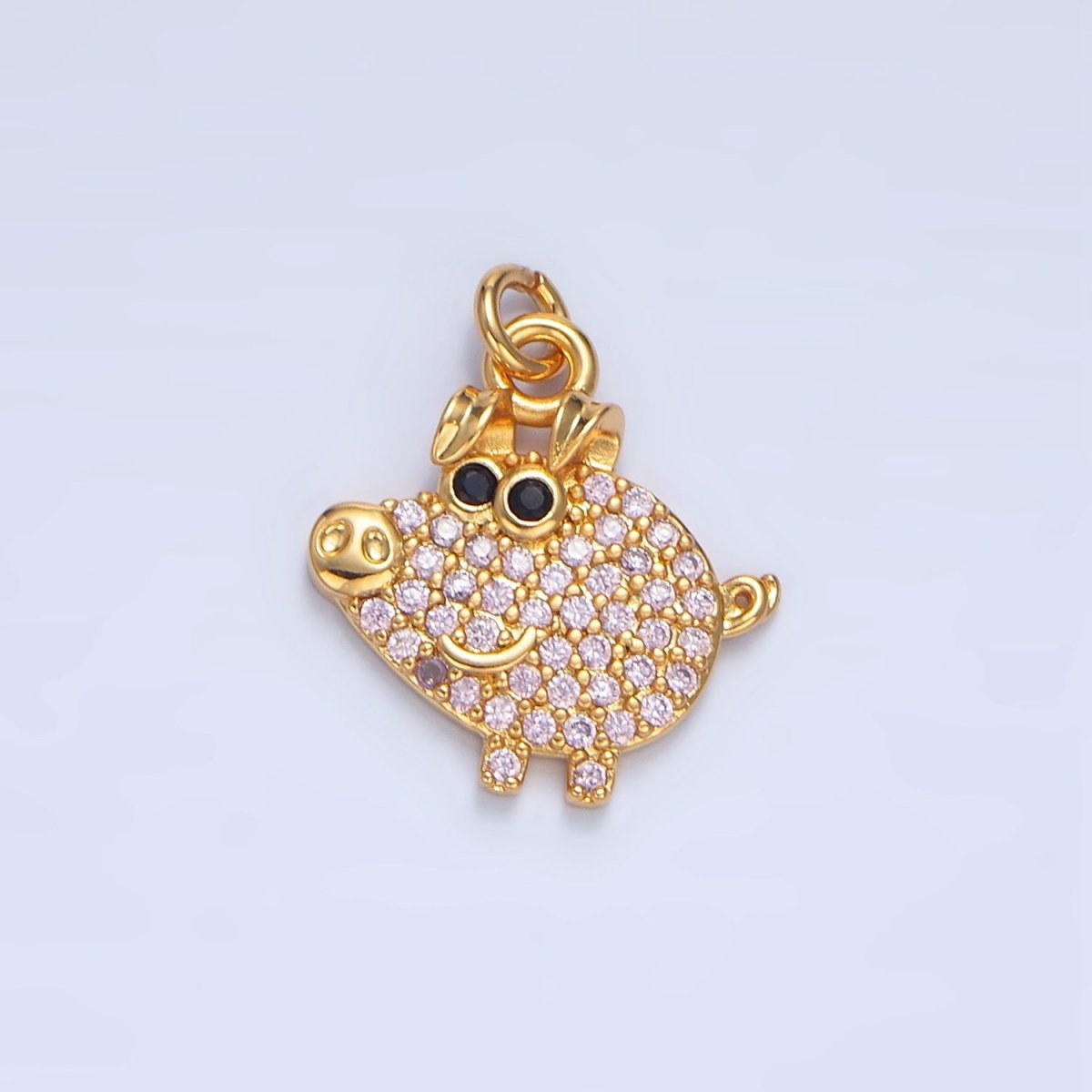 24K Gold Filled Pink Micro Paved CZ Smiley Pig Farm Animal Charm | X619 - DLUXCA
