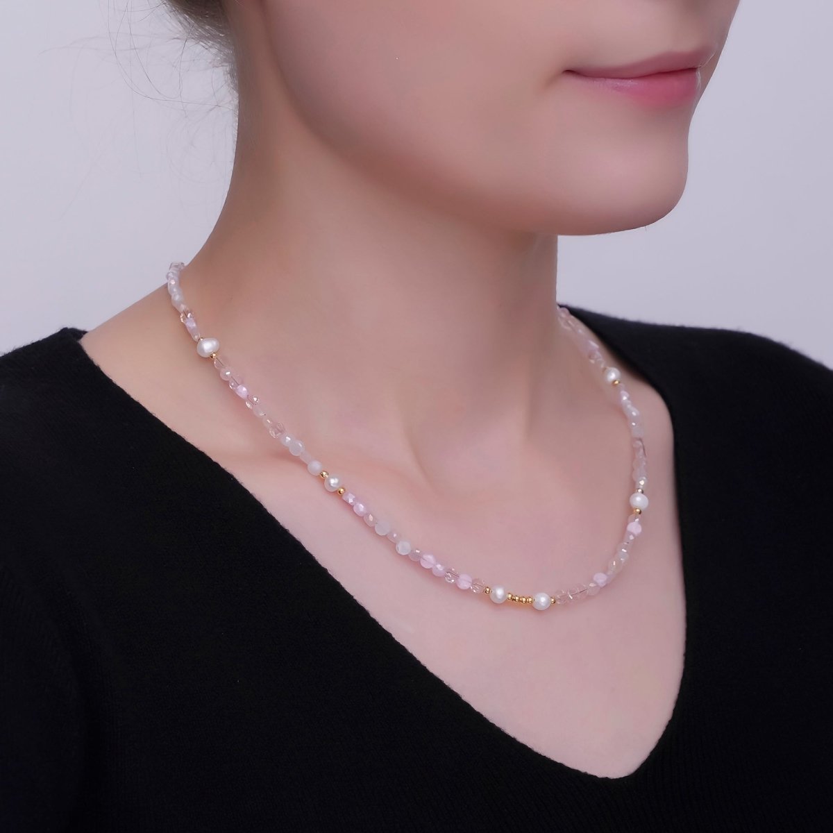 24K Gold Filled Pink Multifaceted Gemstone 17.5 Inch Necklace | WA - 2973 - DLUXCA