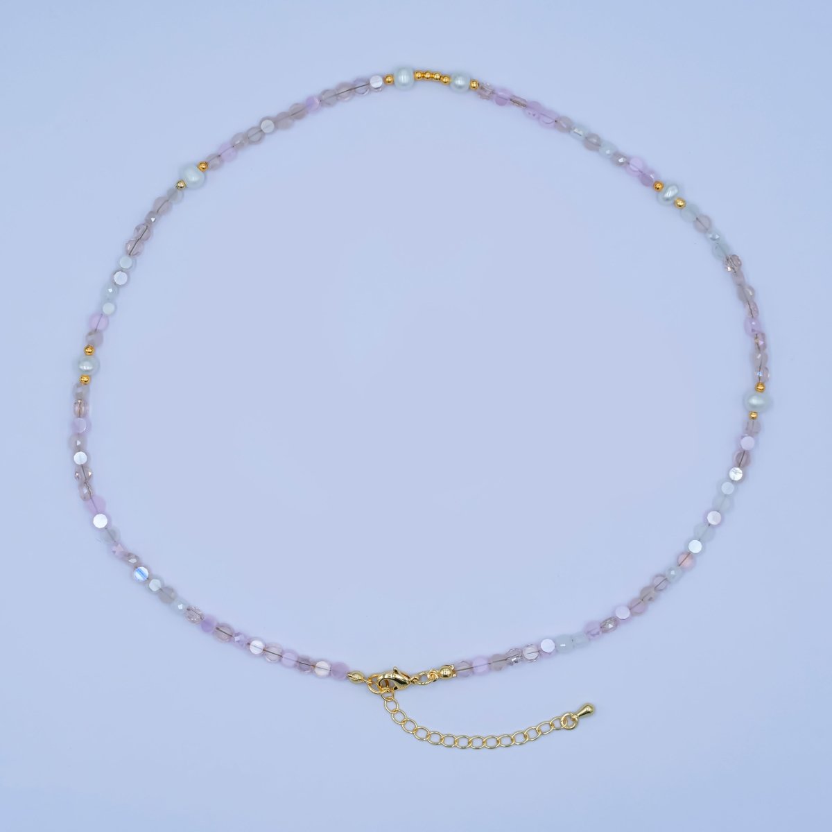 24K Gold Filled Pink Multifaceted Gemstone 17.5 Inch Necklace | WA - 2973 - DLUXCA