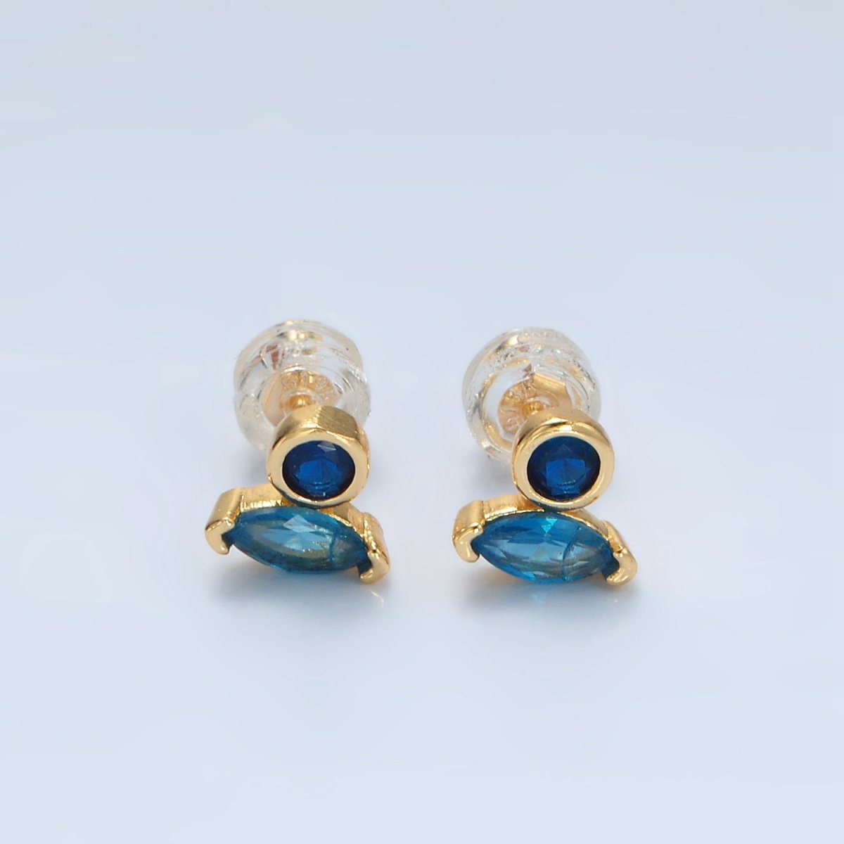 24K Gold Filled Pink, Purple, Green, Clear Marquise Round CZ Stud Earrings | AB1236 - AB1239