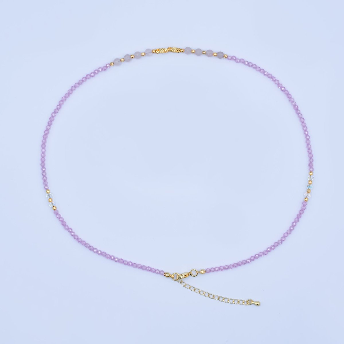 24K Gold Filled Pink Quartz Multifaceted Crystal Gemstone 18 Inch Necklace | WA - 2875 - DLUXCA