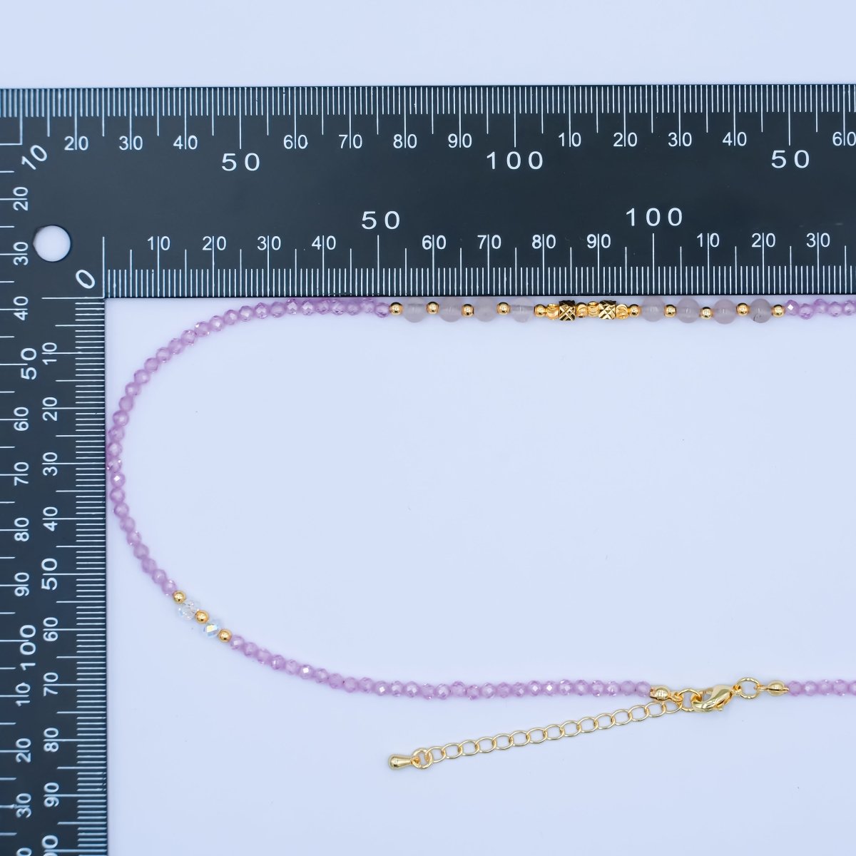 24K Gold Filled Pink Quartz Multifaceted Crystal Gemstone 18 Inch Necklace | WA - 2875 - DLUXCA